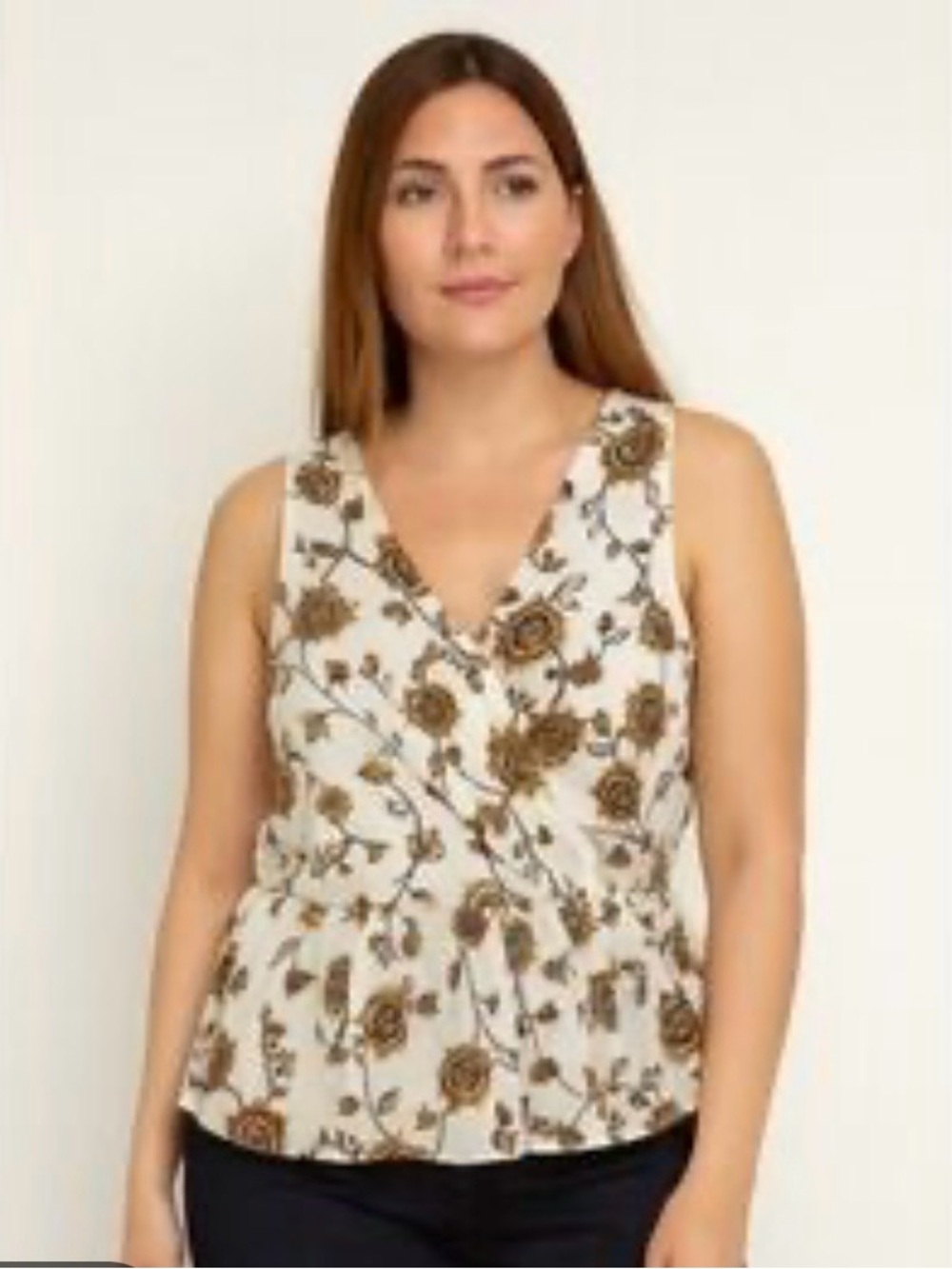 a.n.a White Sleeveless Floral Peplum Top with Rust Accents